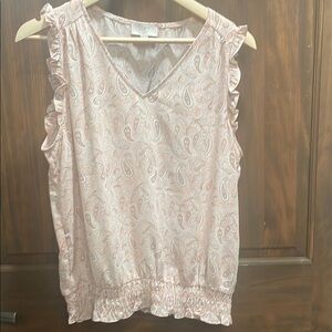 LOFT NWT Cream Sleeveless Ruffled Blouse
